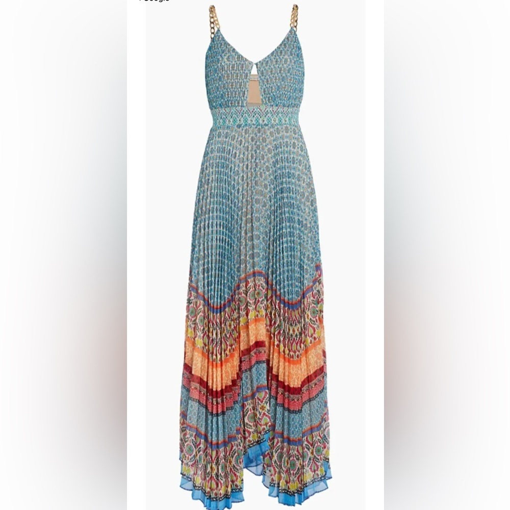 Alice + Olivia Gloria Chain-Strap Pleated Maxi Dress Size 4 - Picture 7 of 11